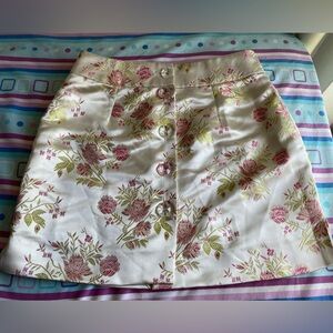 White Cream Satin Brocade Mini Skirt